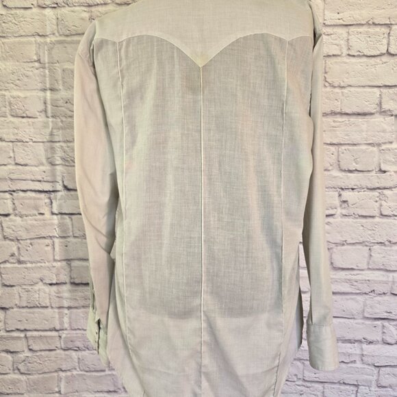 Vintage Western Classic Pearl Snap Long Sleeve Shirt Mint Green - Picture 4 of 6